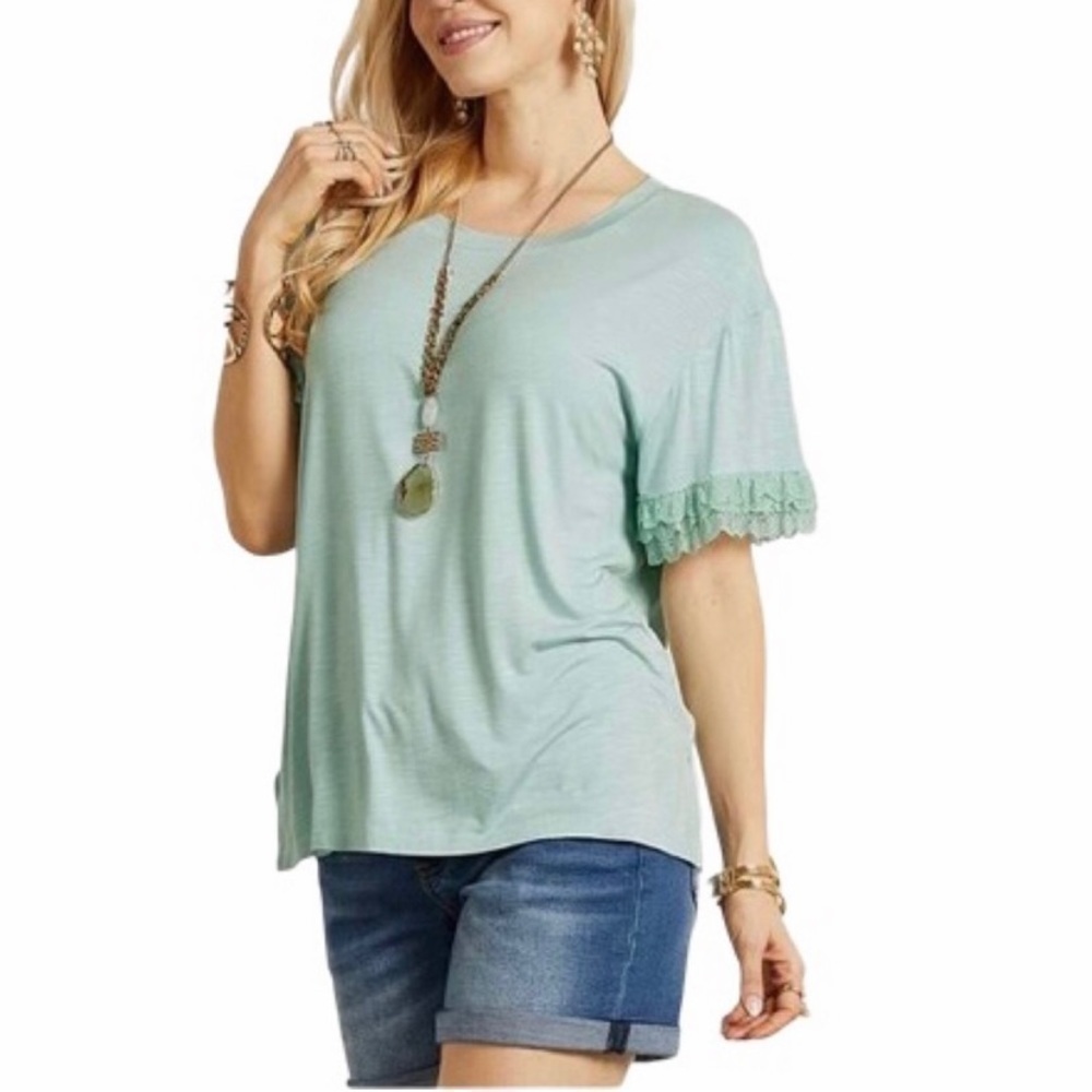 Pink Rose Top Green Size M
